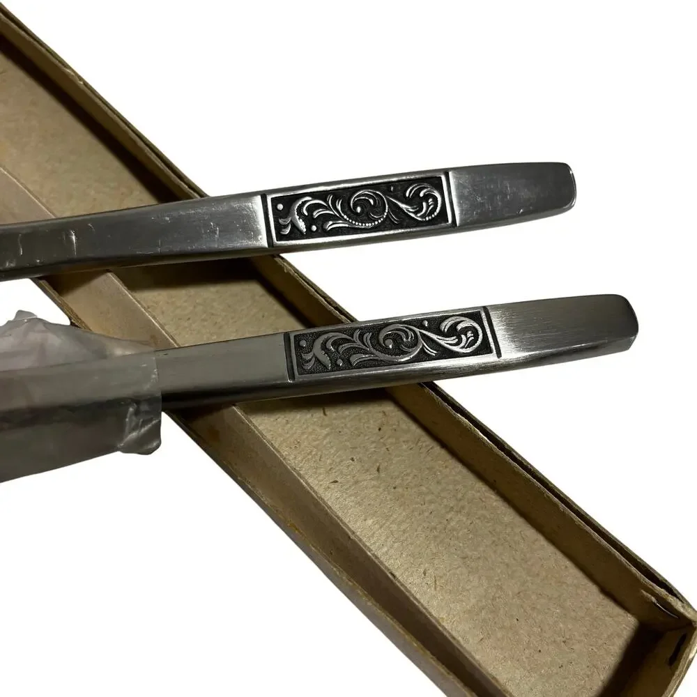 Vintage Amefa Holland stainless steel fork & knife serving set original box